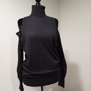 DKNYC BLACK POLO NECK WITH CUT-OUT SHOULDER CASHMERE BLEND WOMEN L